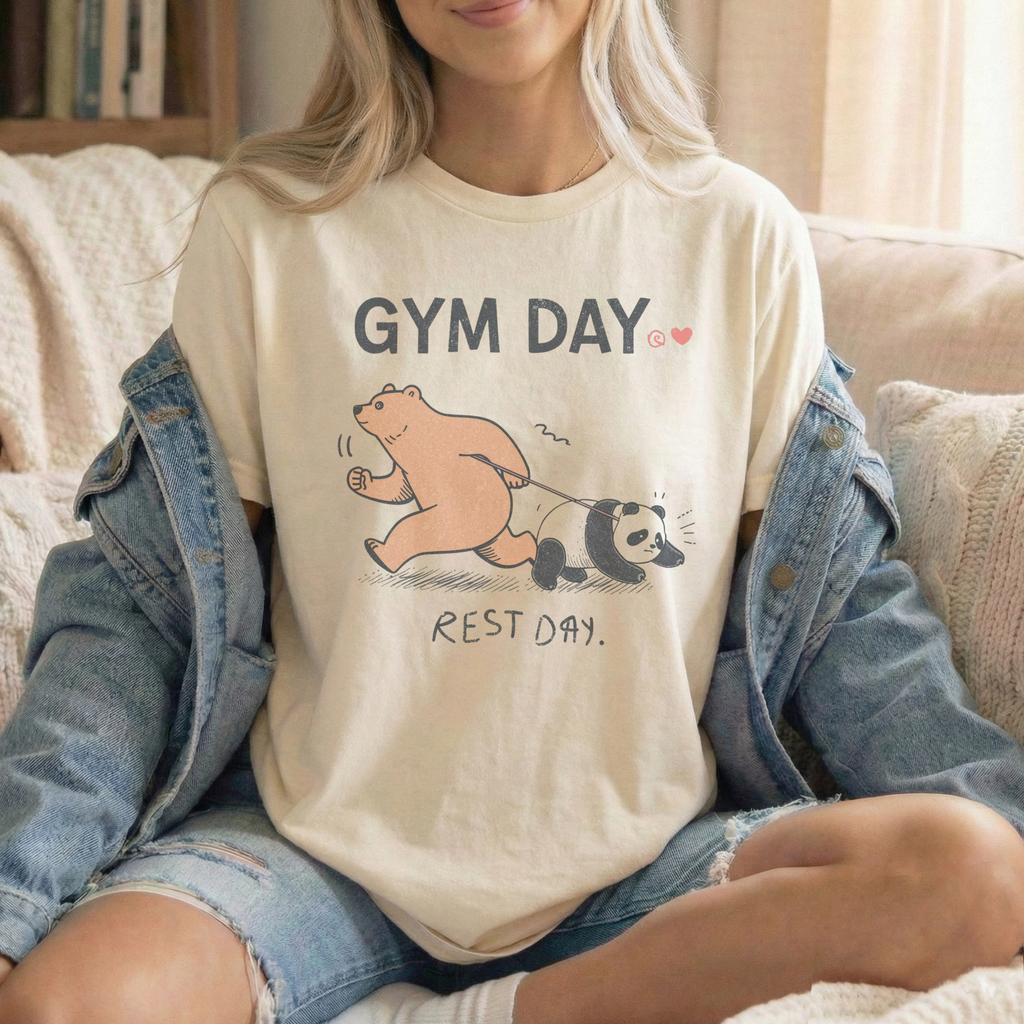 ARLO Signature “Gym Day / Rest Day” Funny Animal Graphic Tee – Aesthetic Workout Humor Unisex T-Shirt