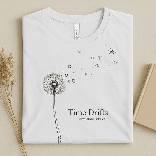 ARLO Limited “Time Drifts” Minimalist Dandelion Tee – Aesthetic Quote Unisex T-Shirt