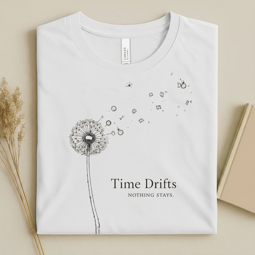ARLO Limited “Time Drifts” Minimalist Dandelion Tee – Aesthetic Quote Unisex T-Shirt